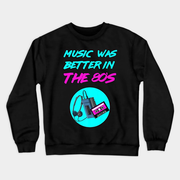 80s Music Casette Tape Neon Crewneck Sweatshirt by Skull Listening To Music